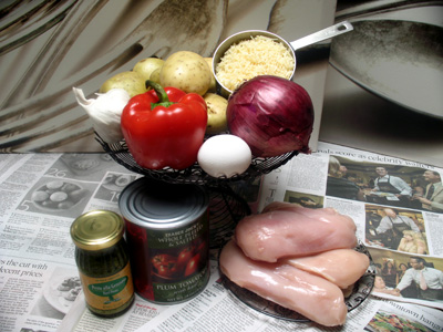 parmachicken2 Only 9 ingredients for Parmesan Chicken with Roasted Potatoes and Tomato-Pesto Sauce