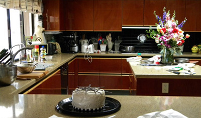 Beautiful birthday flowers in a scary and messy kitchen!