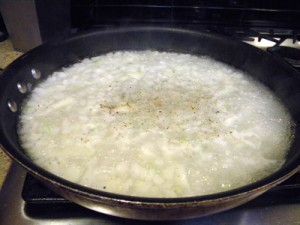 onions and water onions boiling in water