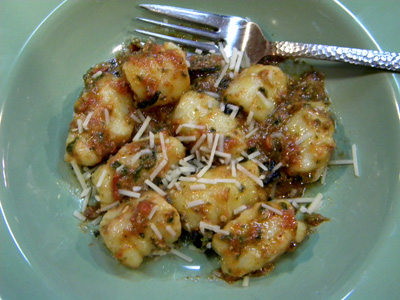 Gnocchi with Tomato-Pesto Sauce