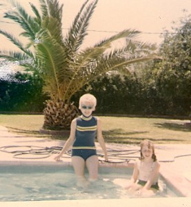 My mom and me in my grandparents' pool - check out those awesome (awesomely awful!) swimsuits.