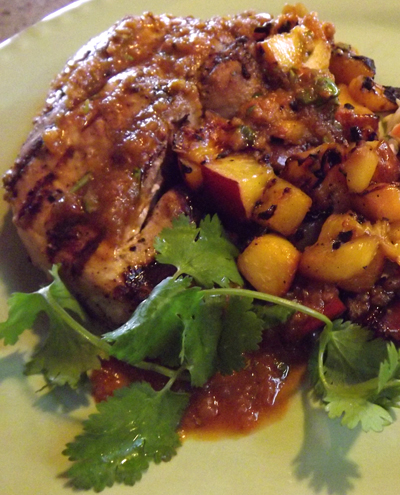 grilledchopsand peaches