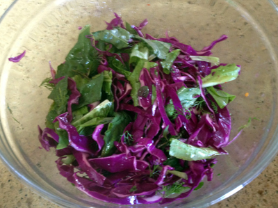 add cabbage and herbs