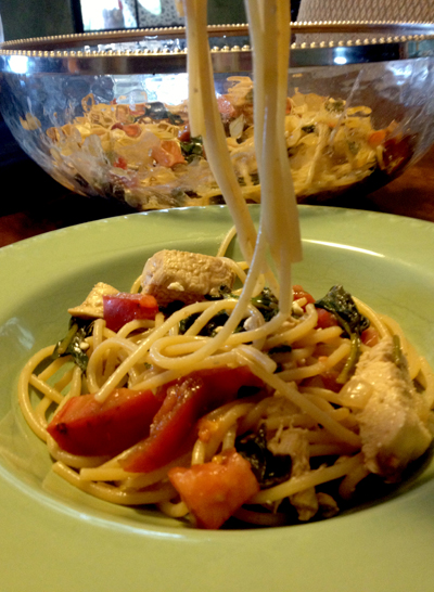 Spinach, Chicken and Feta Spaghetti  recipe