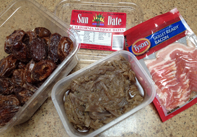 dates, onion, bacon