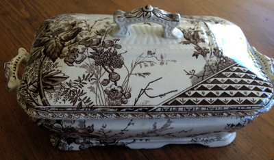 late 1800's Gem Ironstone brown transferware covered dish