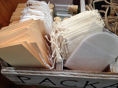 shipping lables, muslin bags and glassine envelopes